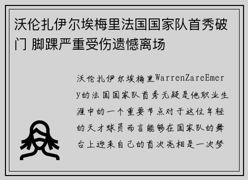 沃伦扎伊尔埃梅里法国国家队首秀破门 脚踝严重受伤遗憾离场